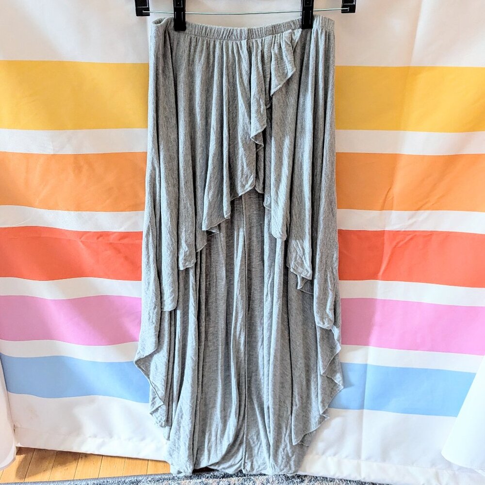 Brandy Melville Gray Heather High Low Maxi Skirt Ruffled Soft Cozy Ballet Flowy